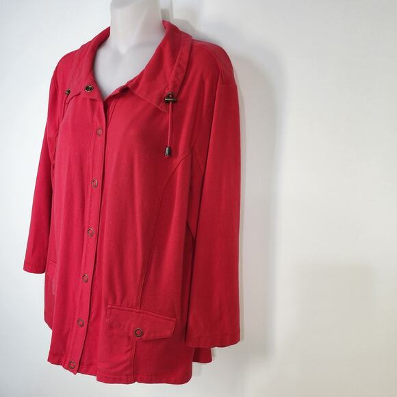 Weekends by Chico's Jacket Women’s Size 2 Large Red Snap Front 3/4 Sleeves Knit - Picture 5 of 12